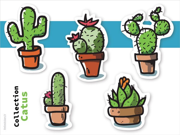 31122018b stickers décoratifs cactus assortiments de cactus illustration dessin