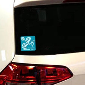 030119b stickes autocollants langues des signes turquoise LSF handicap sourds malentendants pour voiture vitre porte