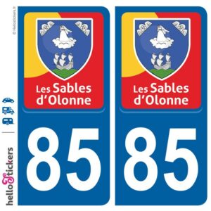 Les Sables d'Olonne autocollant sticker plaque immatriculation adhésif blason rouge jaune bleu pour voiture camping car