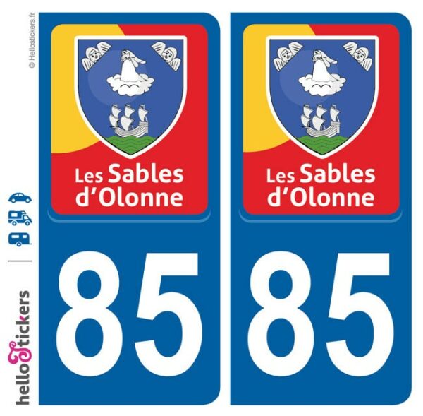 Les Sables d'Olonne autocollant sticker plaque immatriculation adhésif blason rouge jaune bleu pour voiture camping car