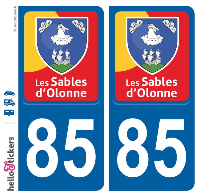 Les Sables d'Olonne autocollant sticker plaque immatriculation adhésif blason rouge jaune bleu pour voiture camping car