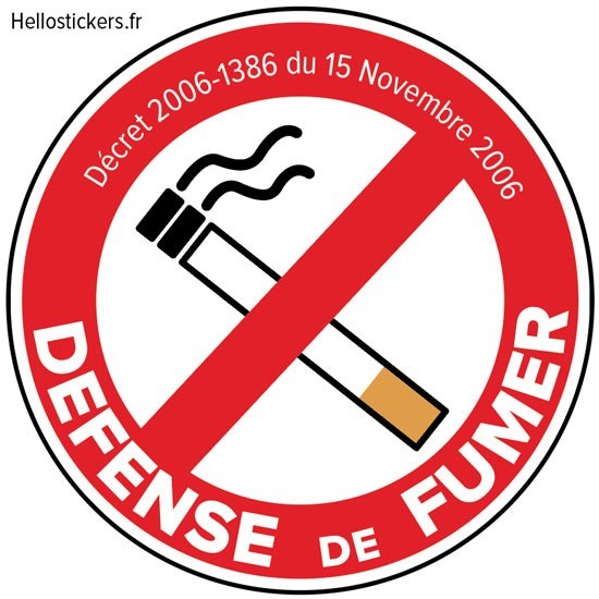 Autocollant défense de fumer - Sticker décret zone non fumeur - ref 100219  - Stickers Autocollants personnalisés