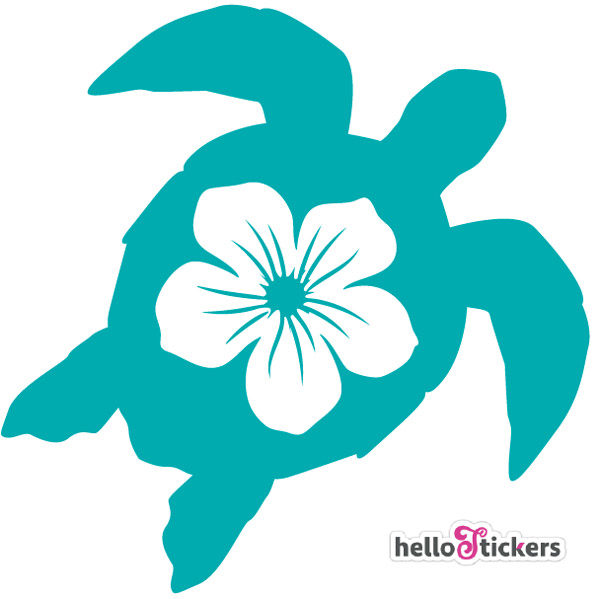 autocollant tortue marine et fleur hawaïenne