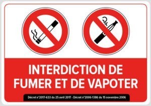 sticker autocollant défense de fumer ou de vapoter avec décret