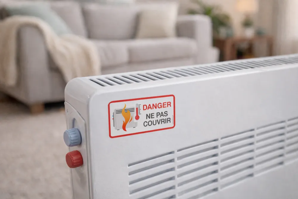 sticker autocollant ne pas couvrir radiateur danger