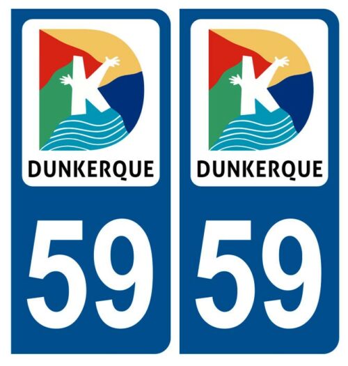 Adhésifs stickers plaque 59 Dunkerque blason Département 59 pour d'immatriculation auto