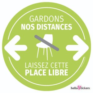 Sticker adhésif autocollant Laissez cette place libre, gardons nos distances geste barrière