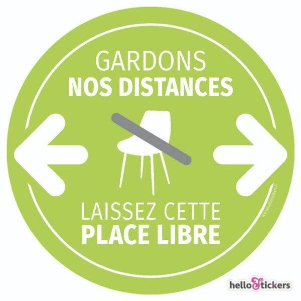 Sticker adhésif autocollant Laissez cette place libre, gardons nos distances geste barrière