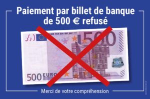 sticker-paiement-par-billet-banque- 500-euros-refuses- ref-070422