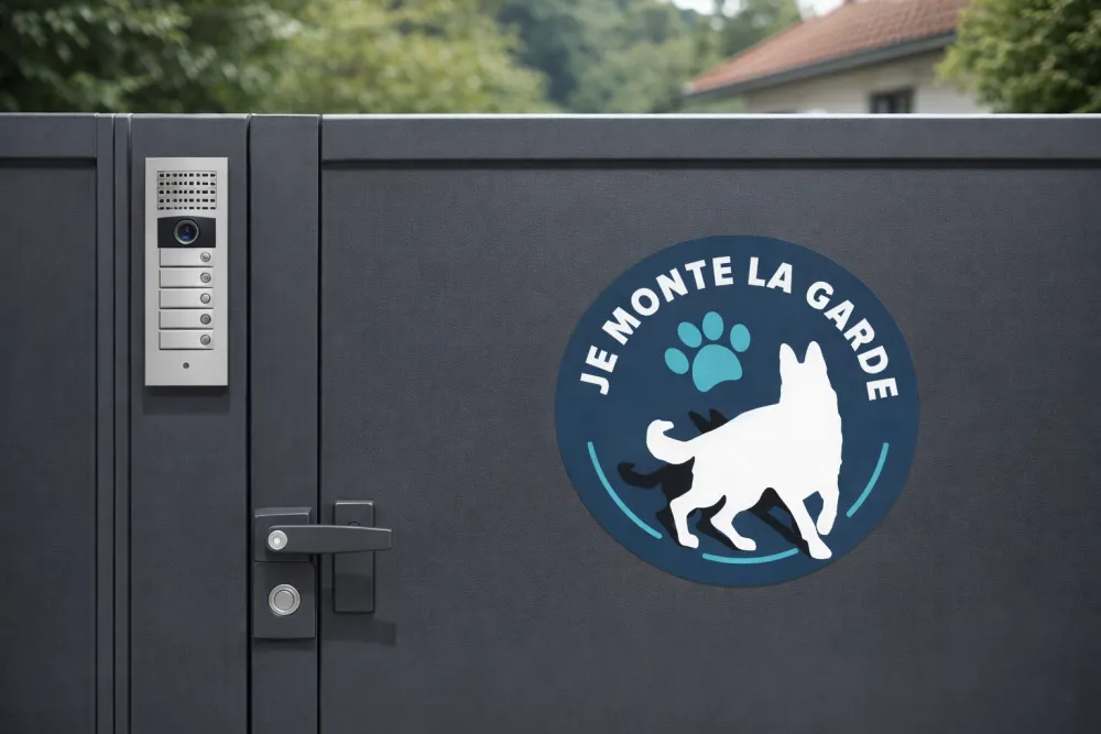 autocollant attention au chien je monte la garde sticker portail
