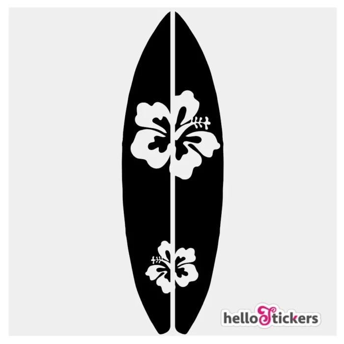 planche de surf et fleur exotique sticker-autocollant