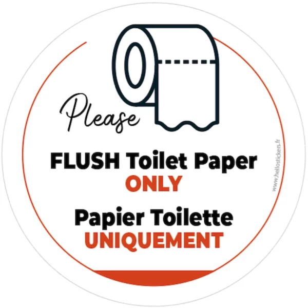 sticker flush toilet paper only papier toilette uniquement autocollant en plusieurs langues