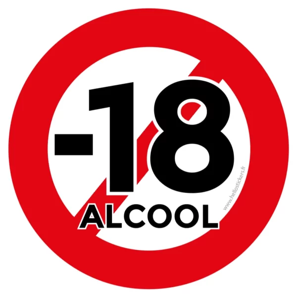 autocollant interdit moins de 18 ans alcool vinyle