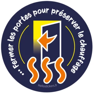 Sticker Fermer les portes pour préserver le chauffage – Autocollant énergie