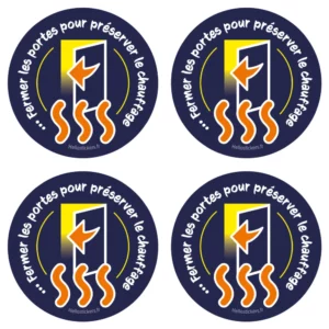 lot de 4 stickers lot de 4 stickers Fermer les portes pour préserver le chauffage – Autocollant énergie