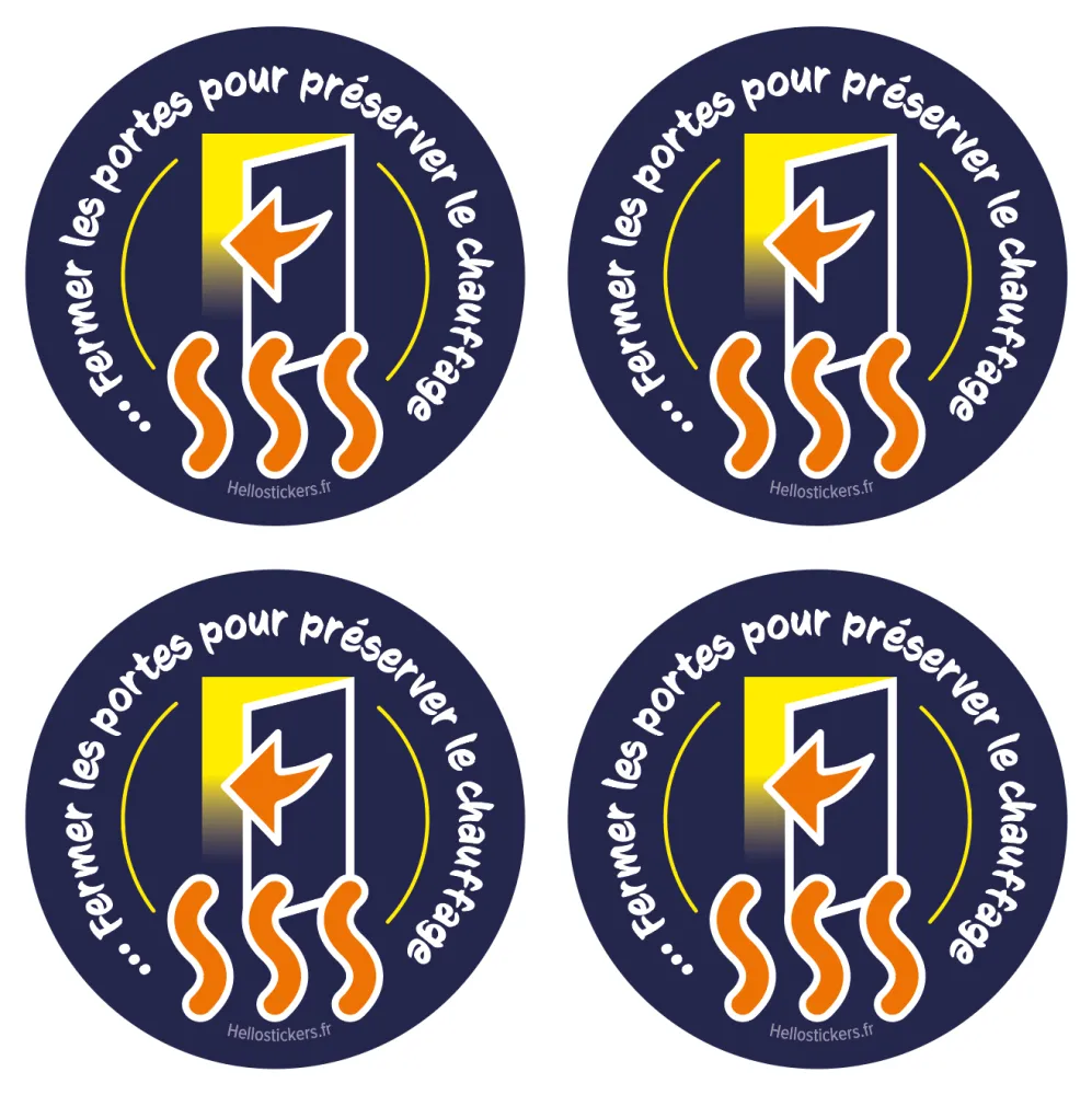 lot de 4 stickers lot de 4 stickers Fermer les portes pour préserver le chauffage – Autocollant énergie