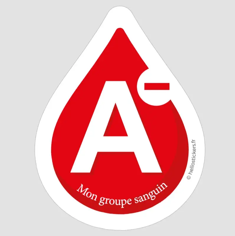 Sticker groupe sanguin A- Autocollant médical identification urgence