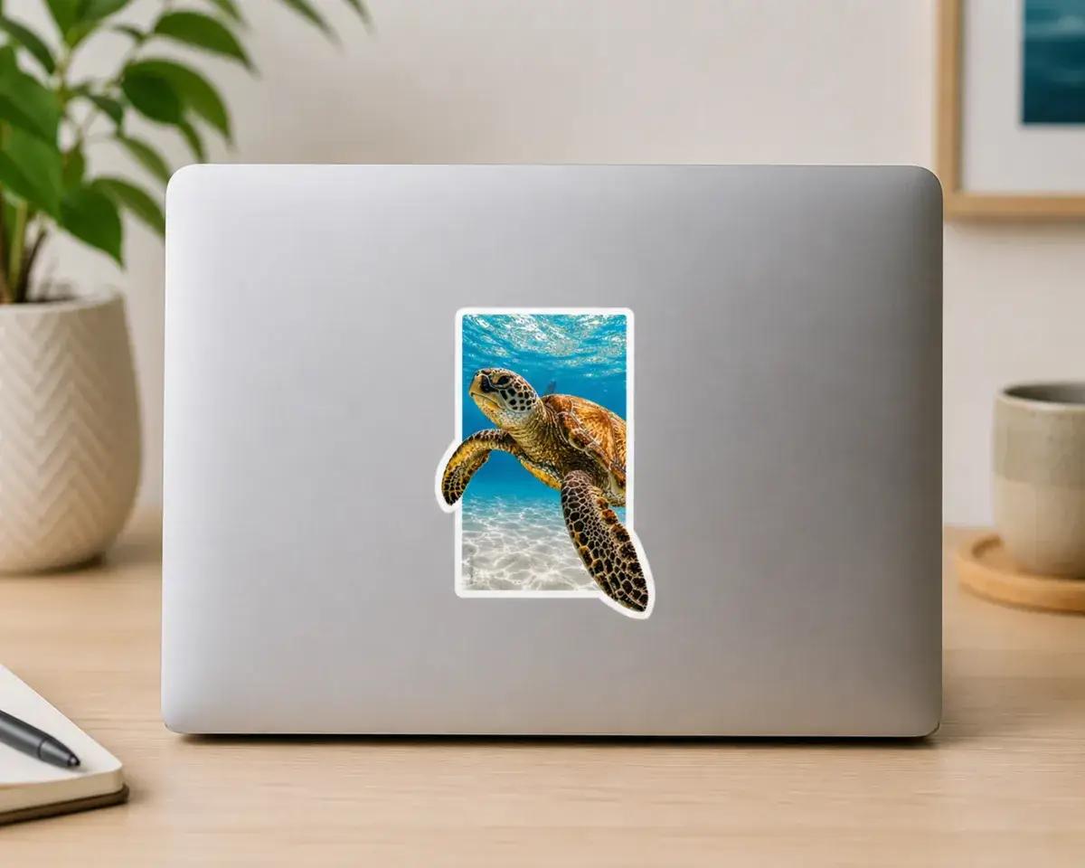 230526 - sticker tortue marine autocollant snorkeling pour ordinateur